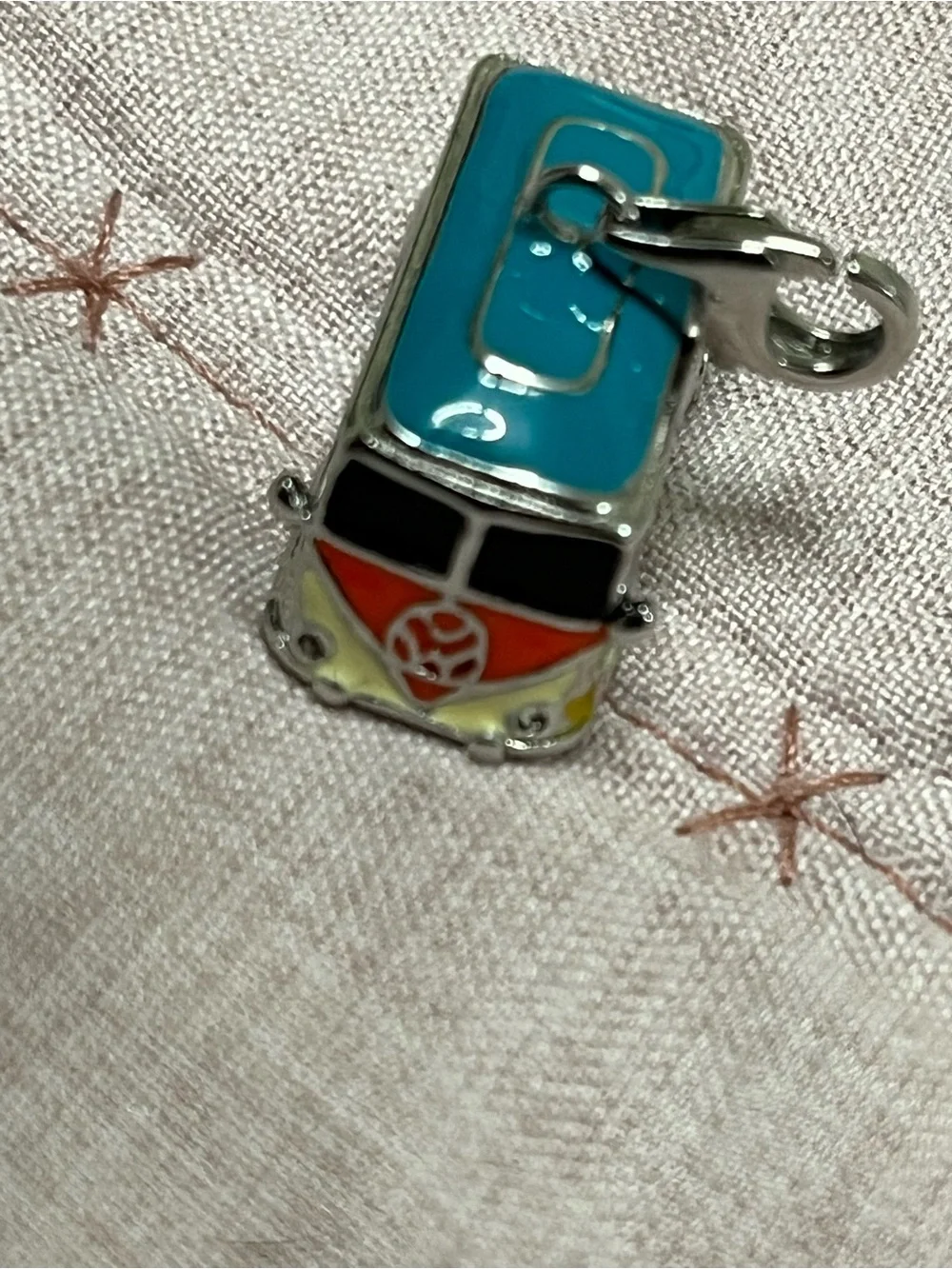 Decorative Silver Tone Van Charm with Multicolor Floral Accents 925